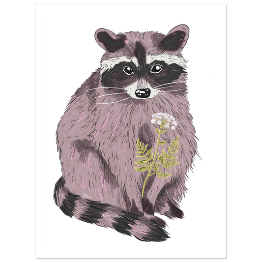 Raccoon Holding a Flower | Kiss Cut Sticker